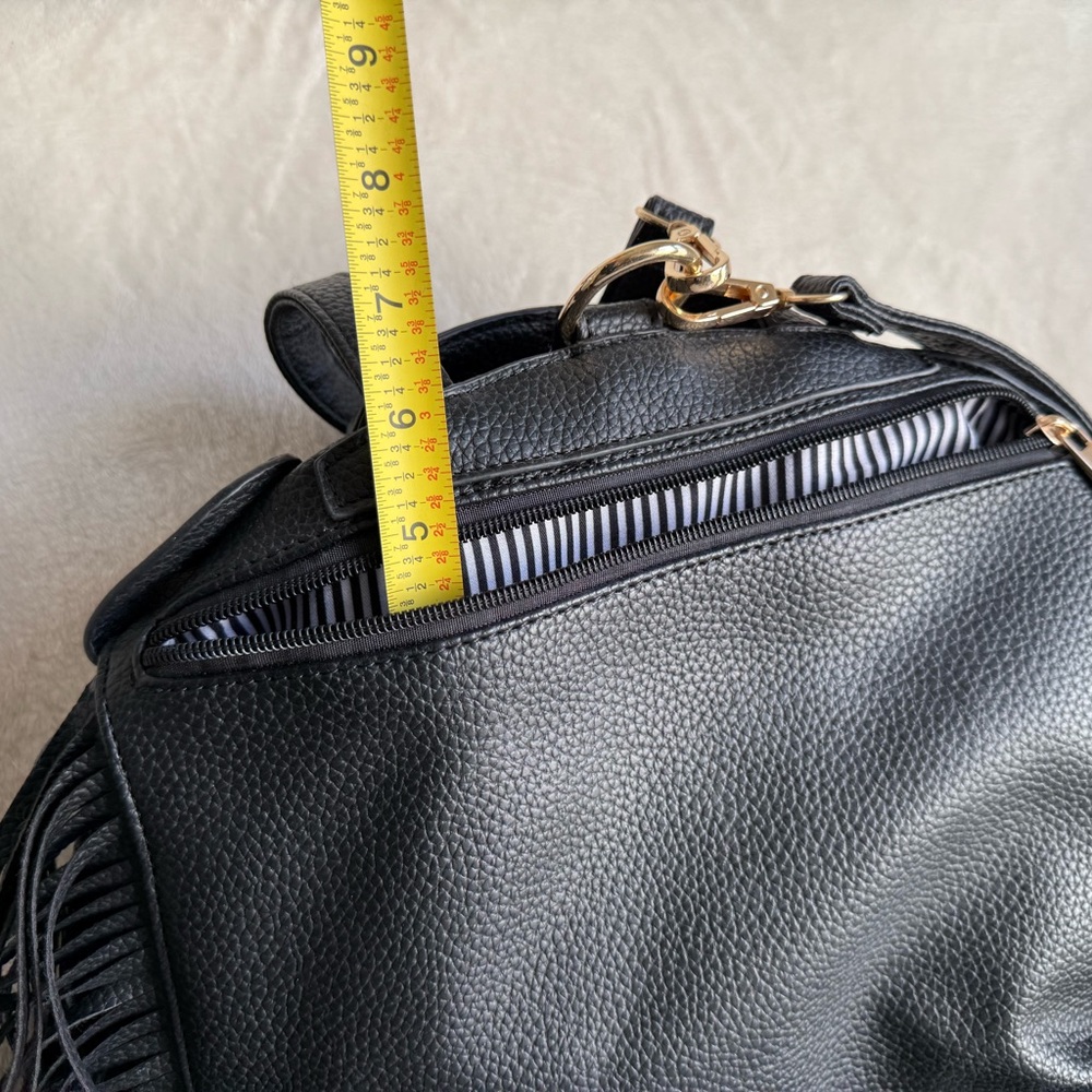Black Leather Fringe Backpack - Picture 10 of 12